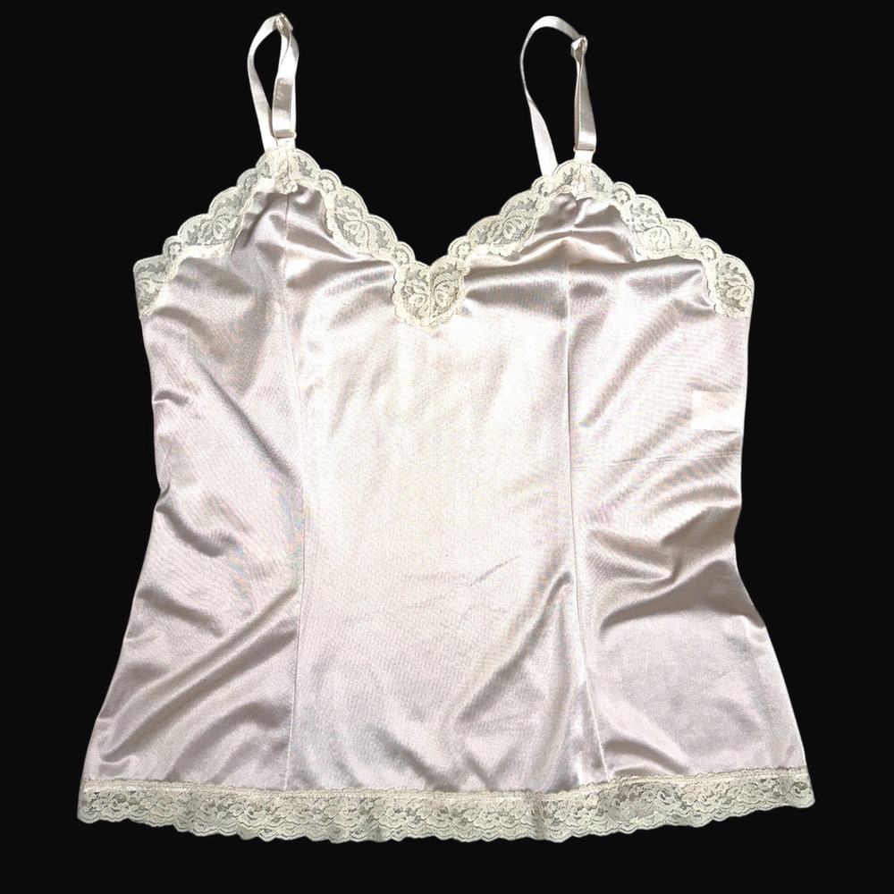 Vintage Pembrooke Champagne Lace Trim Camisole Top Anti-Cling Nylon Size 38